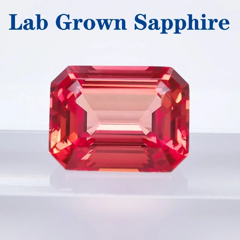 

Lab Grown Sapphire Emerald Cut Sunset Red Color VVS1 Gemstone Charms DIY Jewelry Making Materials Selectable AGL Certificate