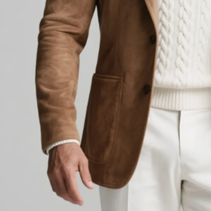 

Suede Blazer for Men Plush Lapel Single Breasted Two Pocket Slim Fit Fashion Casual Comfortable Autumn Jacket Outerwear