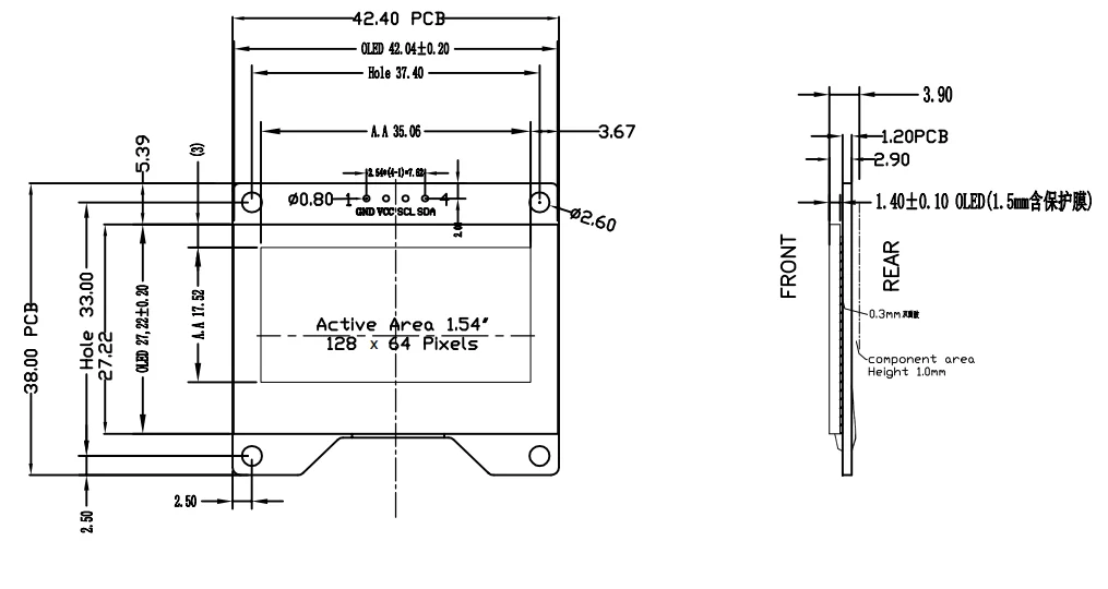 1,54 Zoll 4PIN Weiß Blau OLED Bildschirm Modul SSD1309 Laufwerk IC Kompatibel für CH1116 SPI Schnittstelle 128*64 – Detail 1