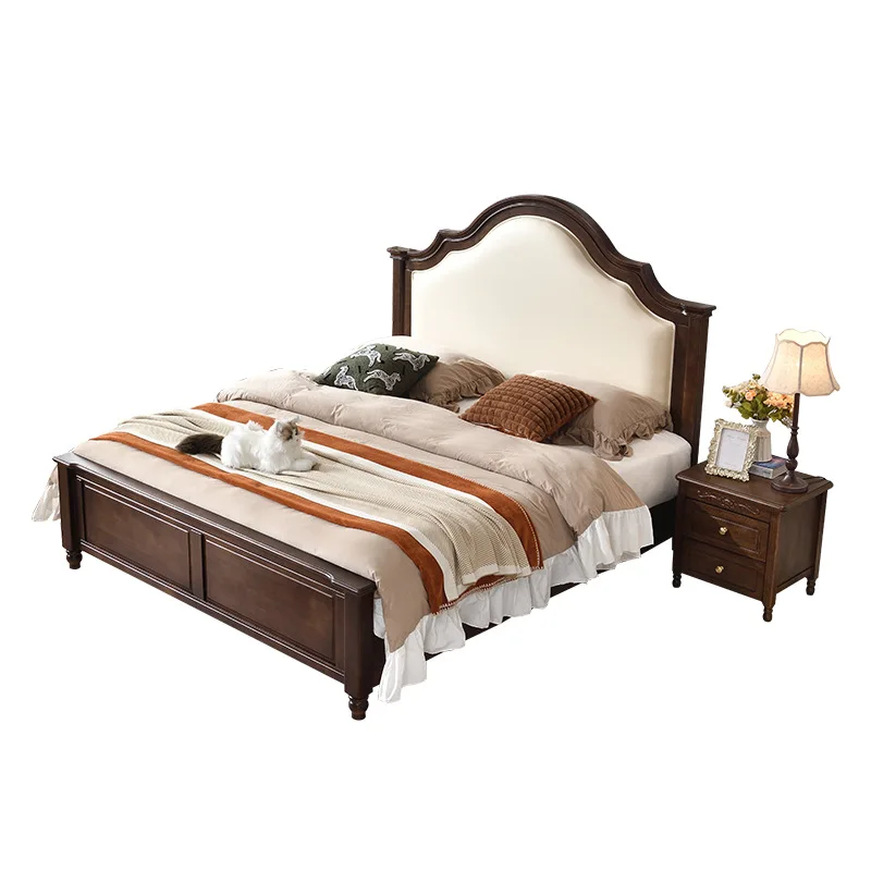

Light luxury solid wood double bed leather soft bag luxury queen bed bedroom high box storage princess bed