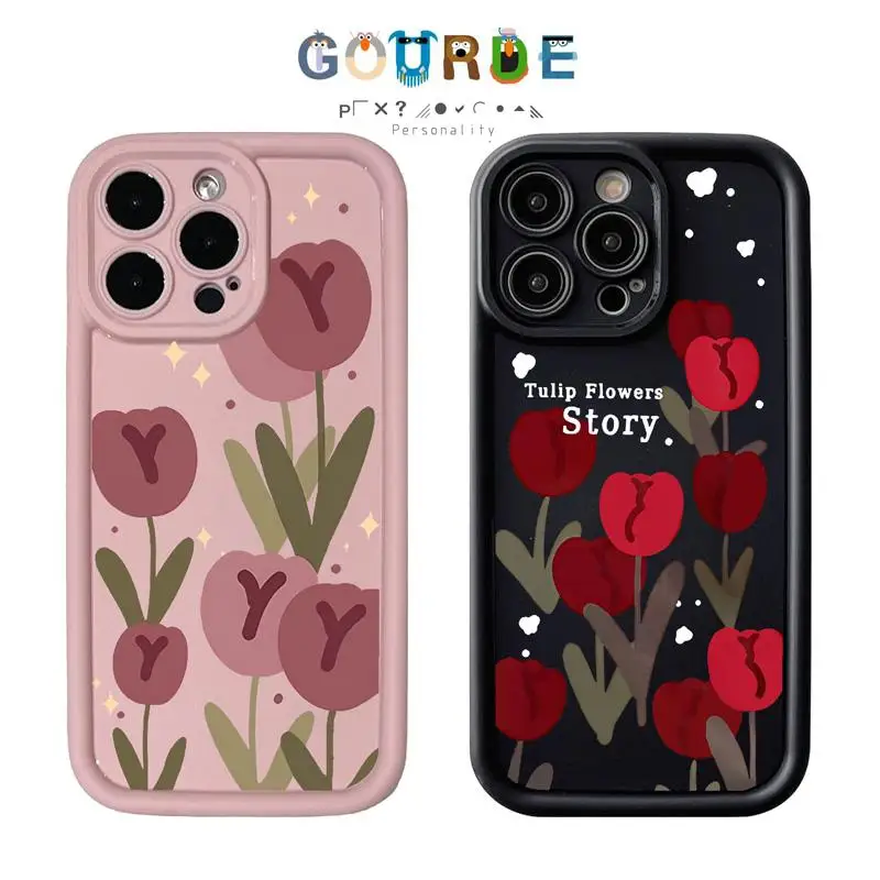 

Gourde Beautiful tulips patterns Phone Case for Iphone 16 15 14 12 13 11 Pro Max IP 7 8 Plus Iphon X XS XR Xs Max