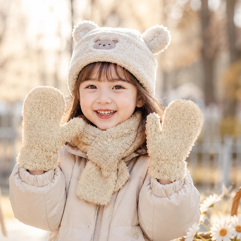 0-3 Years Old, Autumn and Winter, Cold-Resistant and Warm Knit Dance Gloves, Baby Plush, Thick and Soft Bag Finger Etiquette Gloves