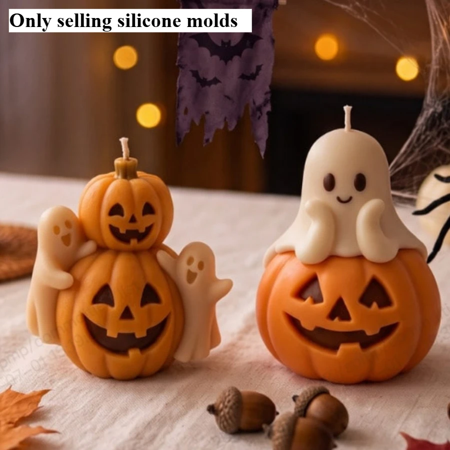 Smiling Pumpkin Ghost Silicone Candle Mold, DIY Handmade Candles, Gypsum Products, Craft Cement Soap Molds, Halloween Gift.