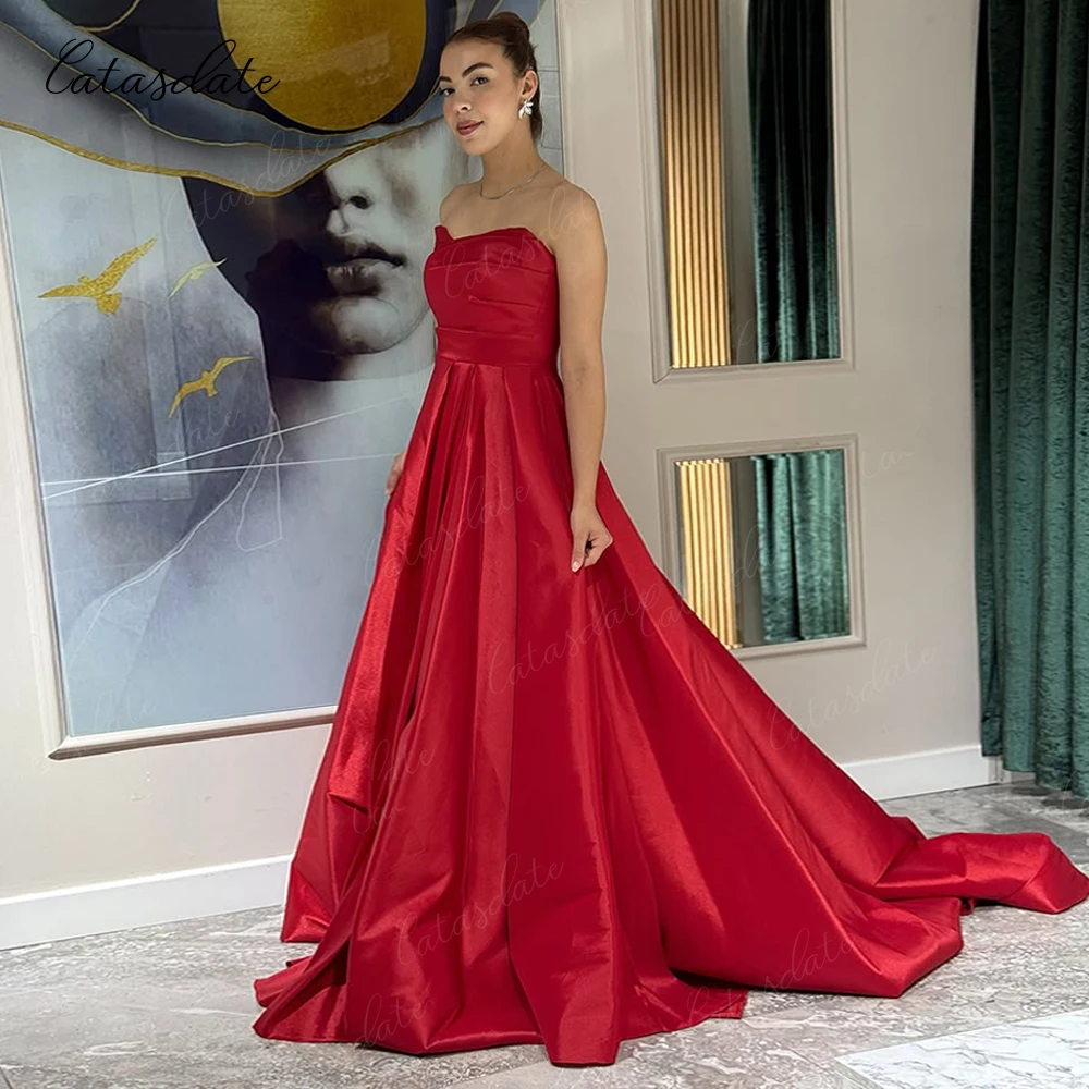 Sukienka wieczorowa Catasdate, linia A, satynowa sukienka na przyjęcie weselne, z wysokim rozcięciem, vestidos de fiesta, szyta na miarę