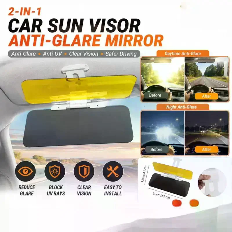 2 In 1 Car Sun Visor Anti Glare Dazzling UV Multifunctional Adjustable Day Night Use Visor Board Driving Goggles Car Sun Visor