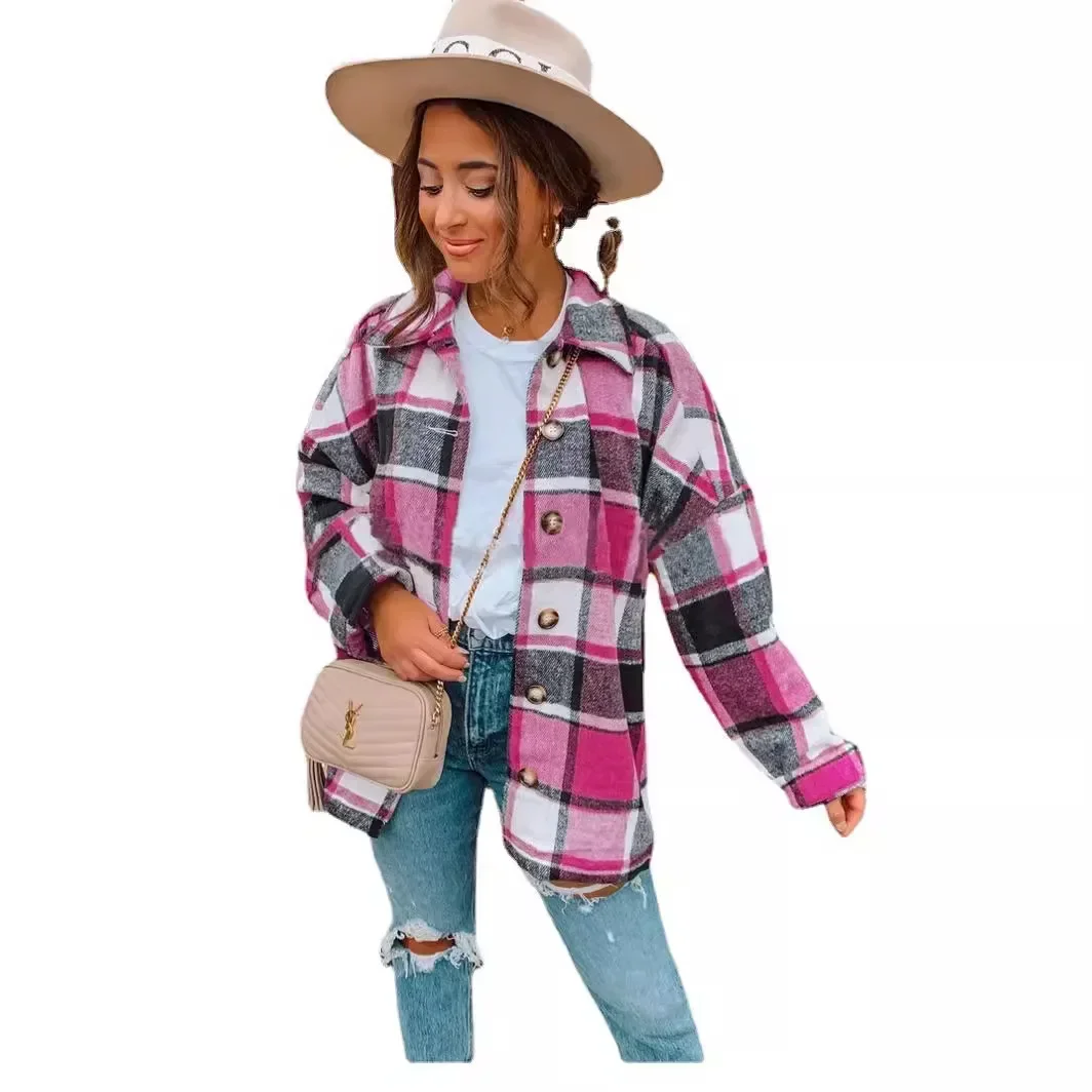 

Women's Spring Autumn Jacket Lapel Plaid Single-breasted Sport Coats Women's Long Woolen Jacket Tops Women's Clothing 2025 New
