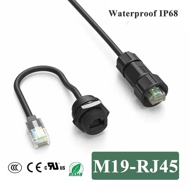 Водонепроницаемый сетевой разъем M19 RJ45, обменная плата, сигнальная вилка, розетка 500 В, 8-контактный интерфейс rj45, кристаллическая головка, авиационная вилка IP68