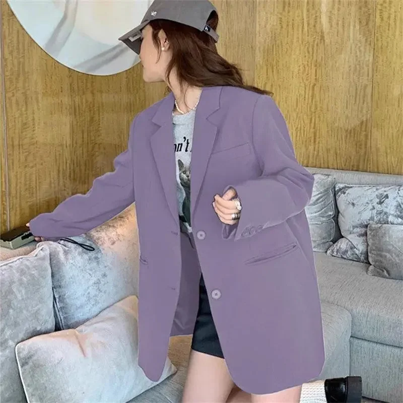 

Korean Women Casual Cardigan Suit Outwear Spring Feminine Solid Color Tops Coat Autumn Ladies Fashion Long Sleeve Blazer Jacket