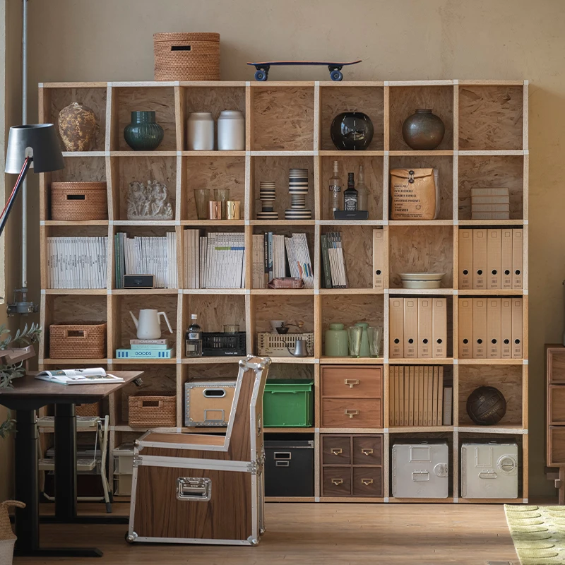 Bookshelf free combination multi-grid steel and wood storage shelf floor creative design