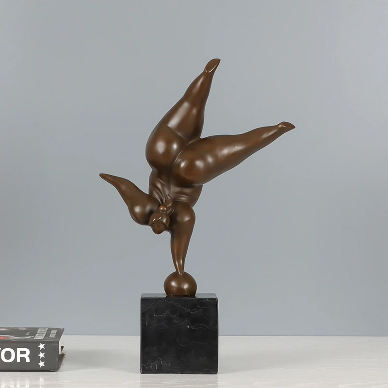 Bronze Fernando Botero Sculpture Replica Abstract Fat Lady Headstand Woman Statue Art Home Decoration