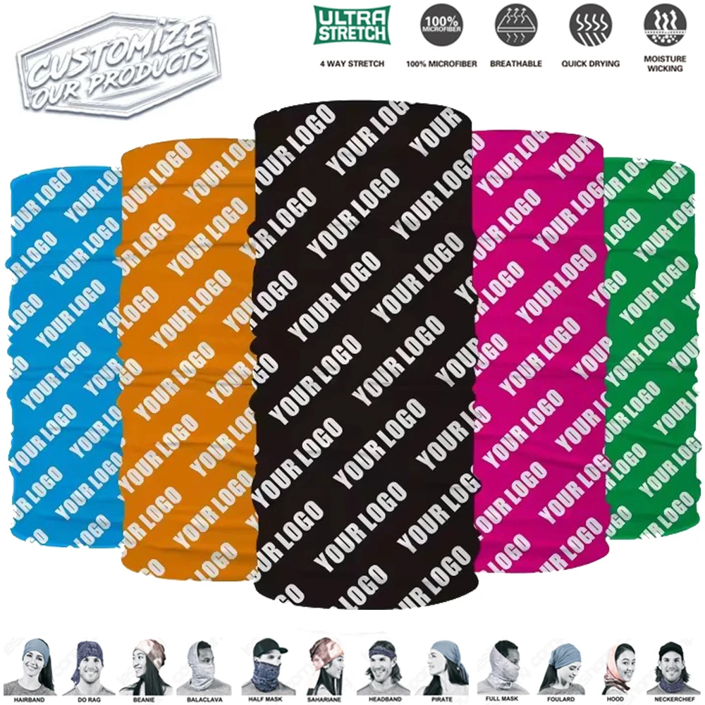 150pcs Customized Neck Gaiter Cycling Bandana Tube Buff Motocycle Face Mask Sport Scarf Hiking Headband Bike Snood Balaclava Men