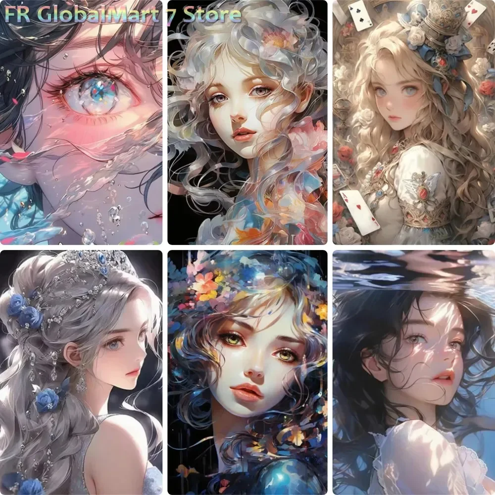 Diamond Painting DIY Magical Luminous Art Diamond, Underwater Eye Silver Hair Floral Poker Crown Flower Maiden Multi-Scene Hom