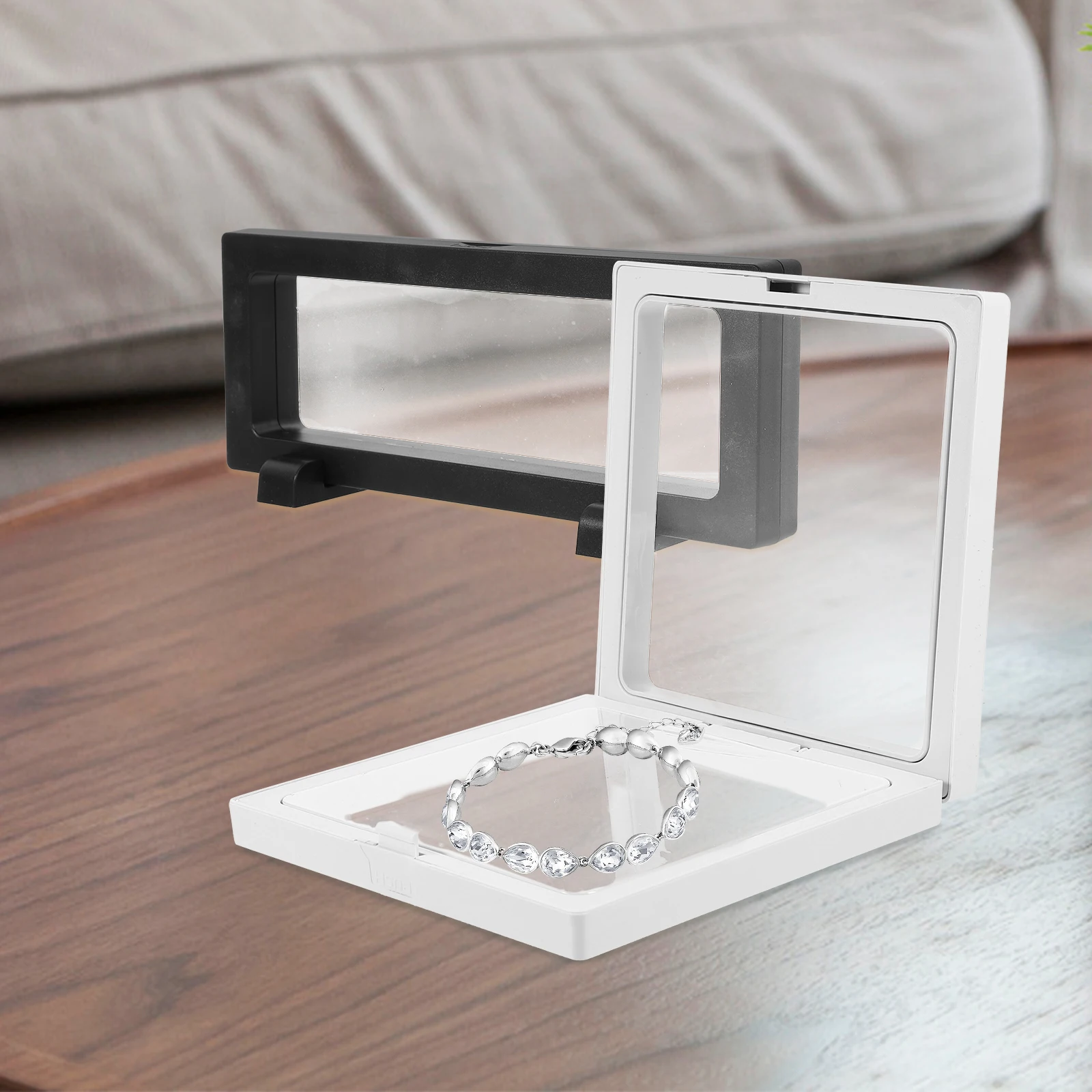 

8Pcs Jewelry Display Case Floating Transparent Design for Necklace Earring Ring Storage 3D Effect Display Stand Organizer Box