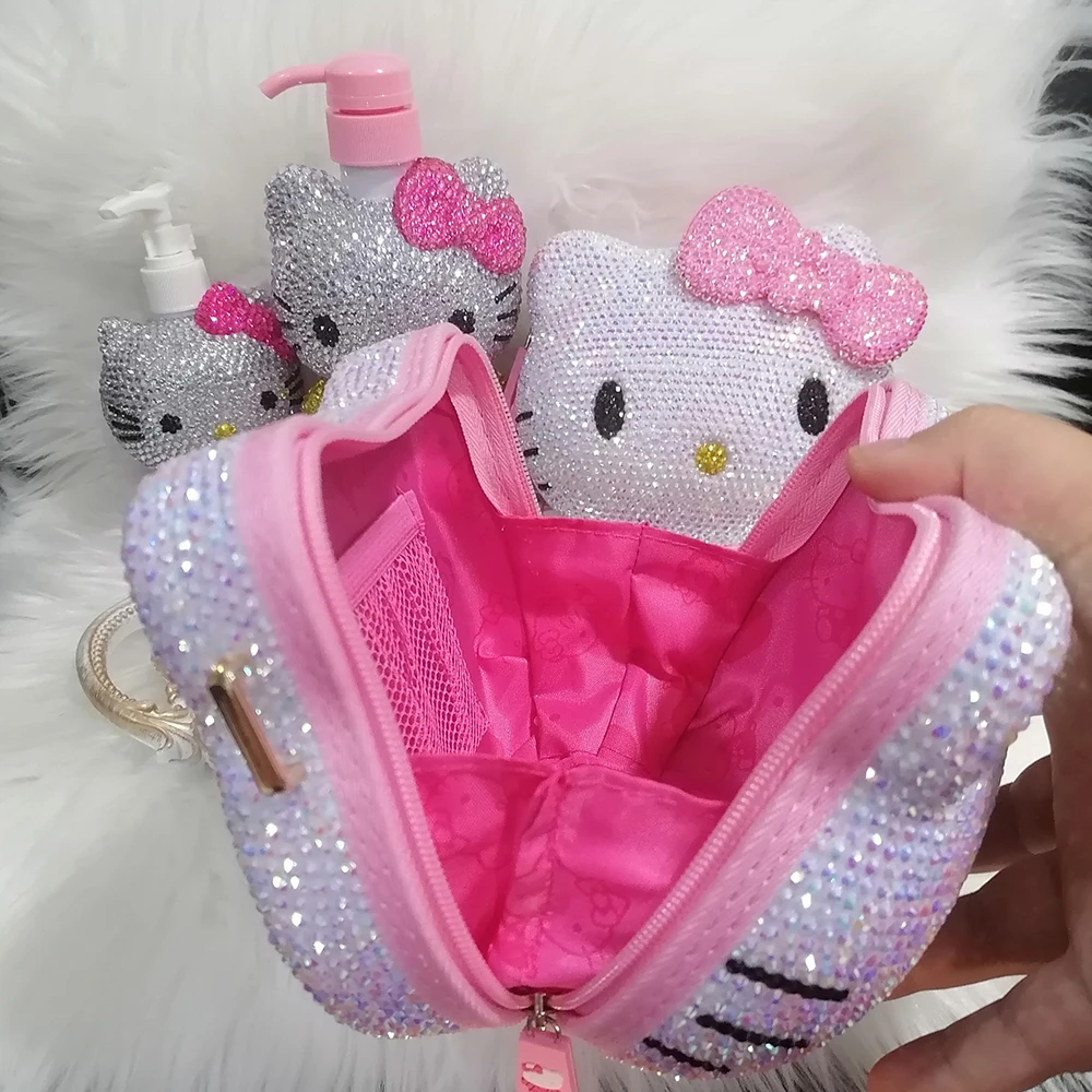 Imagem -06 - Hello Kitty Caixa de Jóias para Strass Cristal Anel Moeda Fone de Ouvido Organizador de Armazenamento Bolsa Cosmética Presente Infantil