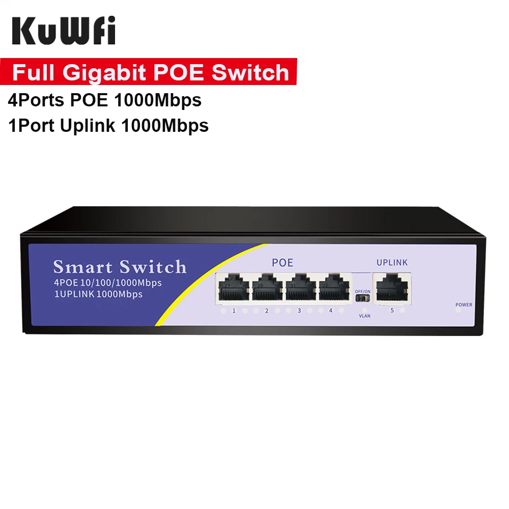 

KuWfi Full Gigabit POE Switch 10/100/1000Mbps Fast Ethernet Network Switch Adapter Ethernet Switcher For IP Camera