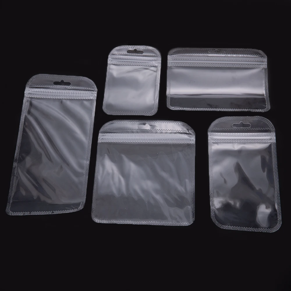 50pcs Transparent Zipper Bags with Hang Hole Thicken Self Sealing OPP Bags