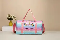 Large Capacity Outdoor Travel Bag Colorful Unicorn Print Gym Bag Children's and Adult's Shoulder Bags Outdoor Tote Bag