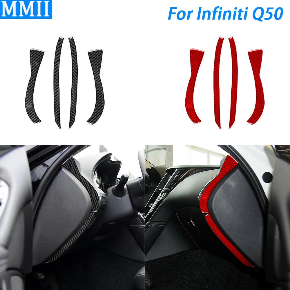 For Infiniti Q50 2014-2020 Carbon Fiber Dashboard Front Slot Side Panel Trim Strips Car Interior Decoration Accessories Sticker