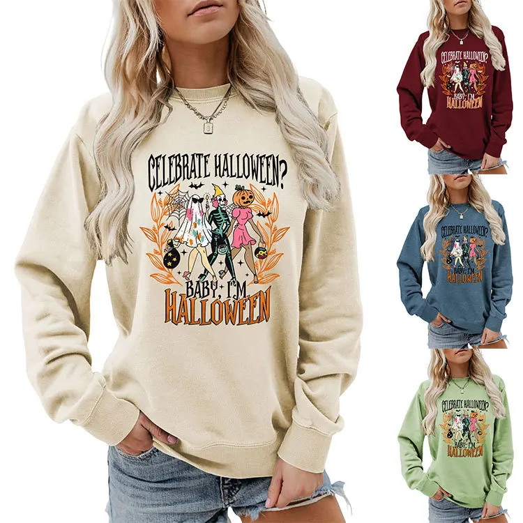 Sweat à capuche à col rond pour célébrer Halloween, haut décontracté à manches longues, imprimé bébé, ample, automne, hiver, nouveau