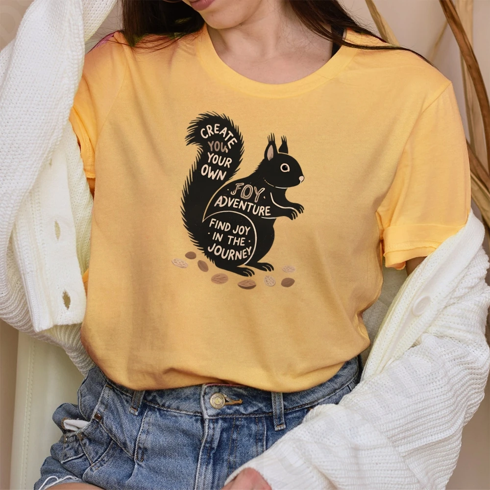 

Y2K Women‘s Clothes Cotton Casual T-Shirt Silhouette Graphic Tees Street Wear Colorful Cute Cartoon Squirrel Find Joy