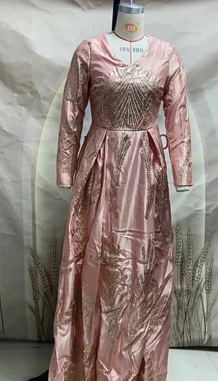 Vestido de noche dorado bordado de manga larga para mujer, vestido de fiesta, vestido de graduación, moda elegante, alta calidad, Sexy, superventas