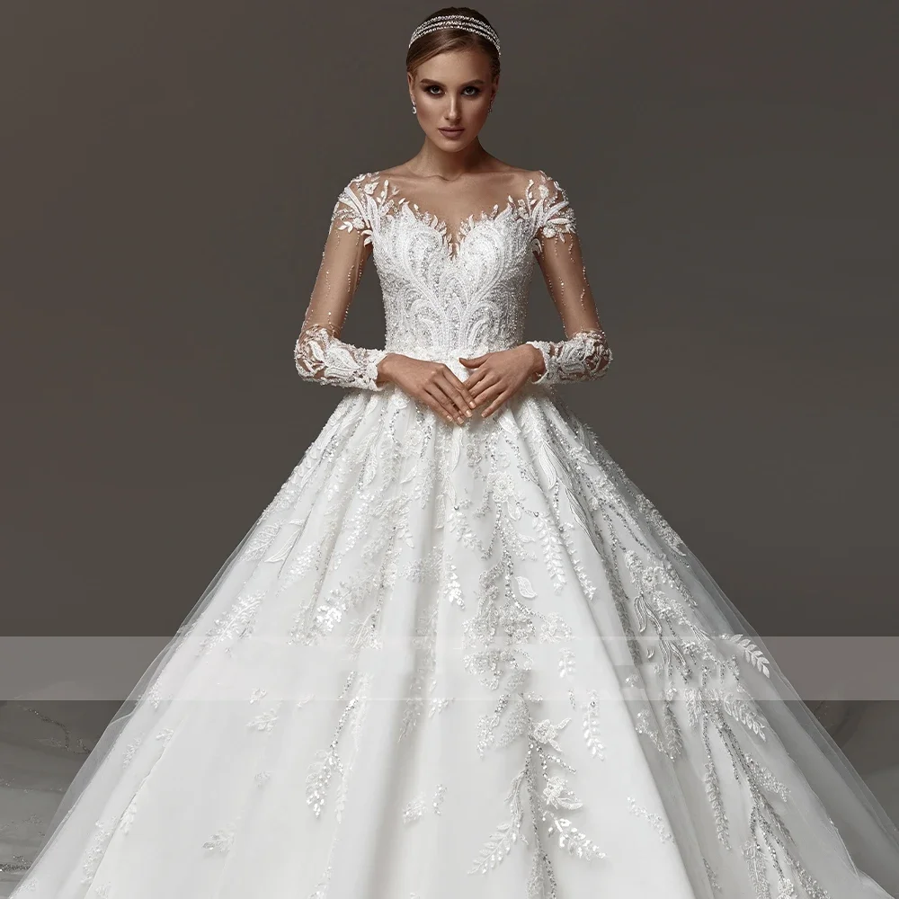 Flavinke Maßgeschneiderte Ballkleid Prinzessin Brautkleider Schatz Langarm Vestido De Novia Spitze Pailletten Brautkleid