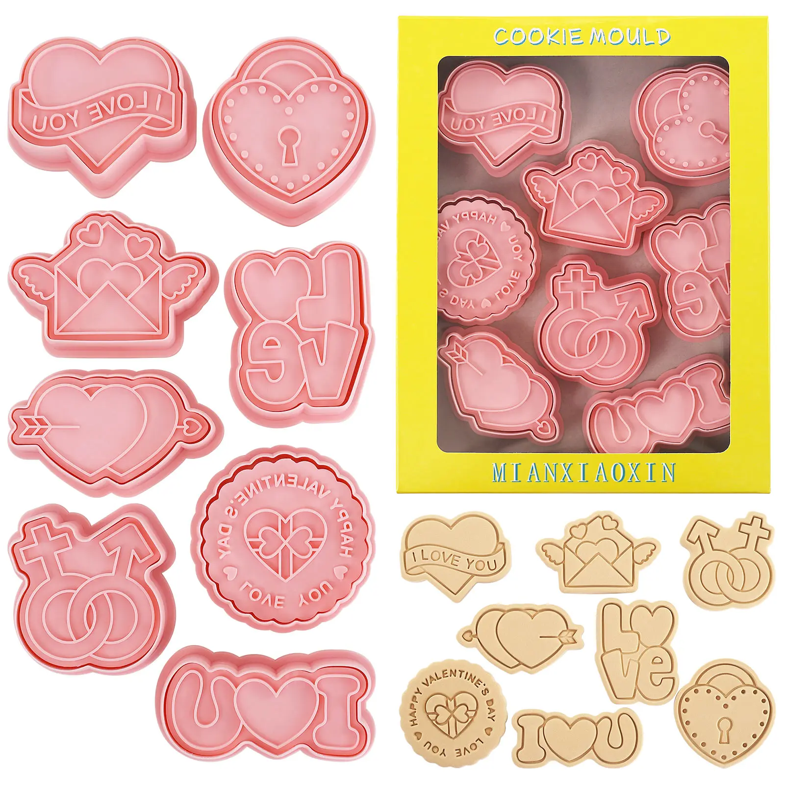 8 Uds. Molde para galletas del Día de San Valentín, cortador de galletas con forma de amor, molde para galletas para boda, despedida de soltera, herramientas para pastel de Fondant DIY