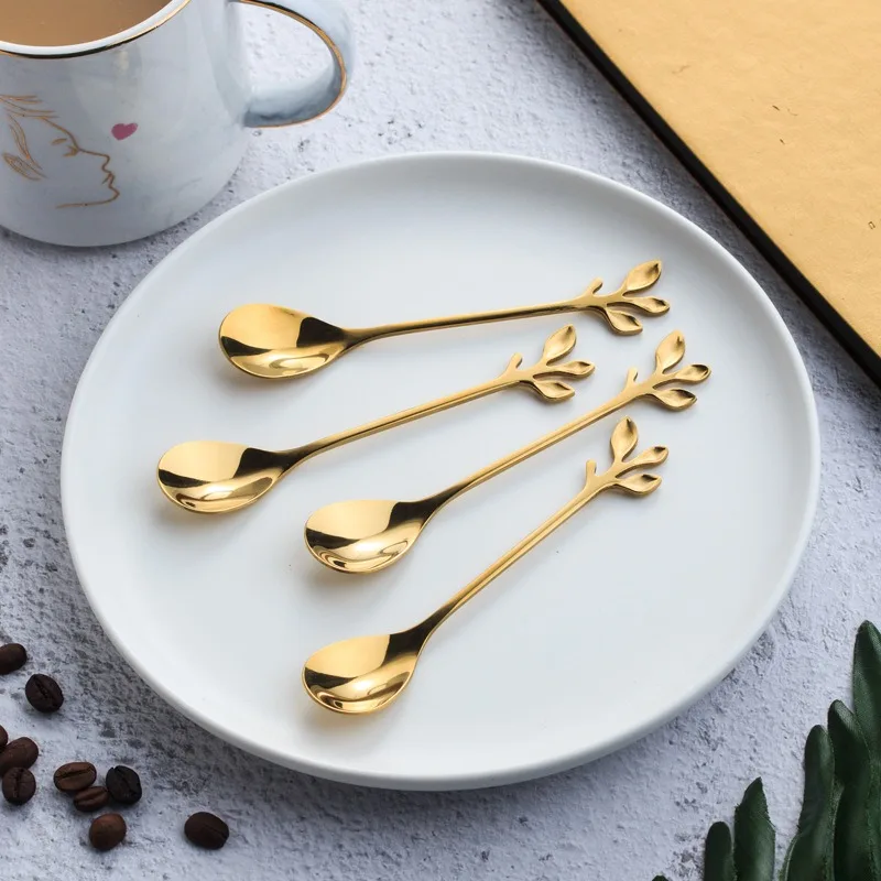 6PCS Stainless Steel Gold Coffee Spoon Tea Spoon Souvenir Spoon Dessert Tableware Kitchen Gifts Cutlery Set Decoration CJCC03
