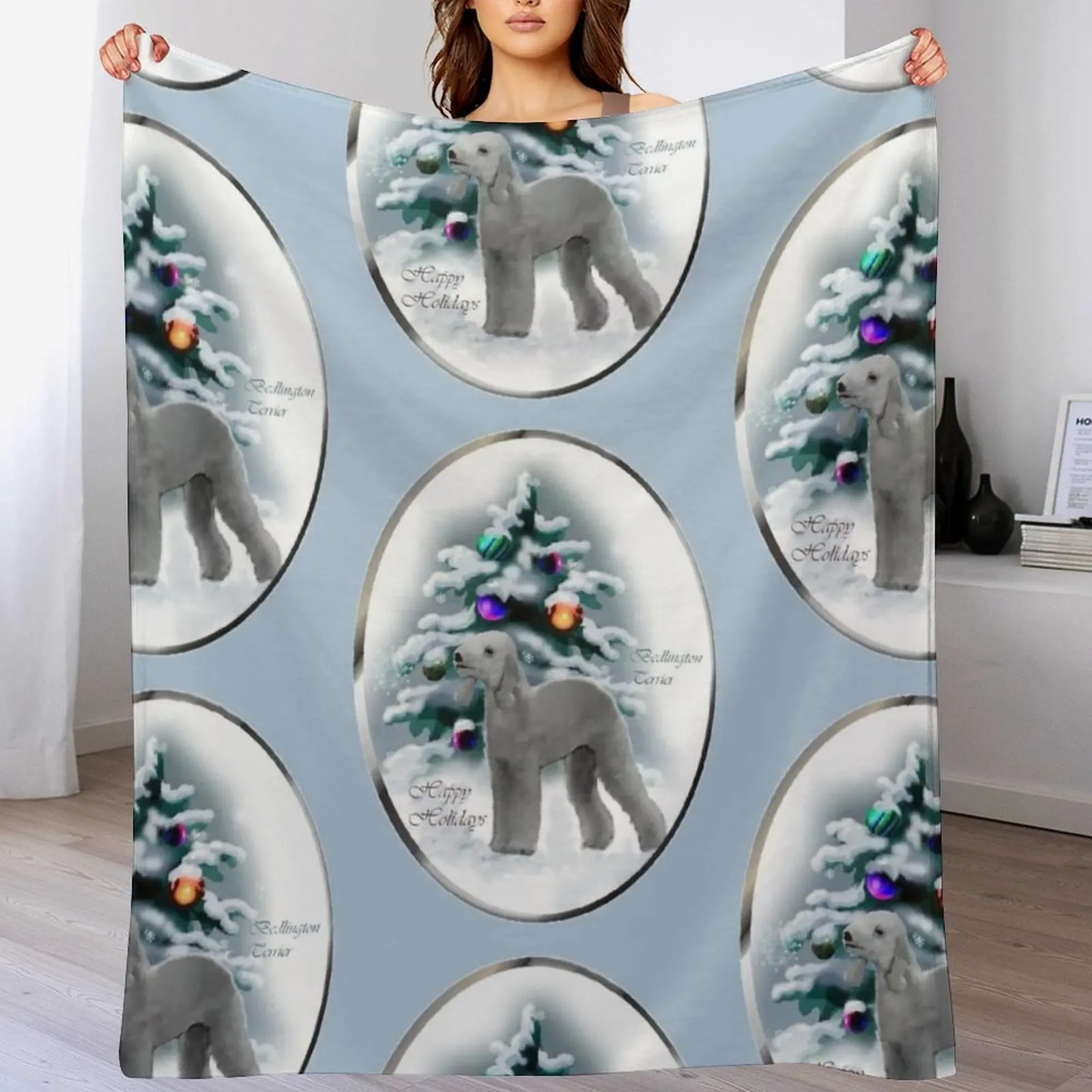 

Bedlington Terrier Christmas Holiday Art Gifts Throw Blanket Personalized Gift blankets and throws Blankets