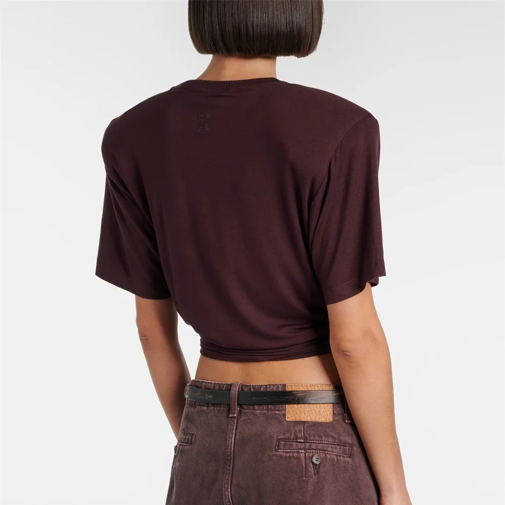 Summer 2026 Women's Pure Cotton Corset-Style T-Shirt with Shoulder Pads – Y2K-Inspired, Trendy, Versatile Pullover Top bra