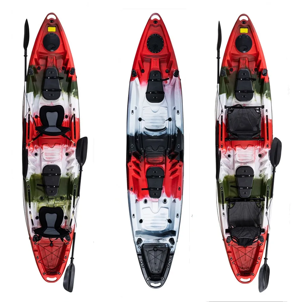 قارب كاياك بلاستيكي مصبوب بمقعدين، زورق صيد مع مقعد خلفي للكرسي وحامل قضيب لتخفيف نهر البحيرة