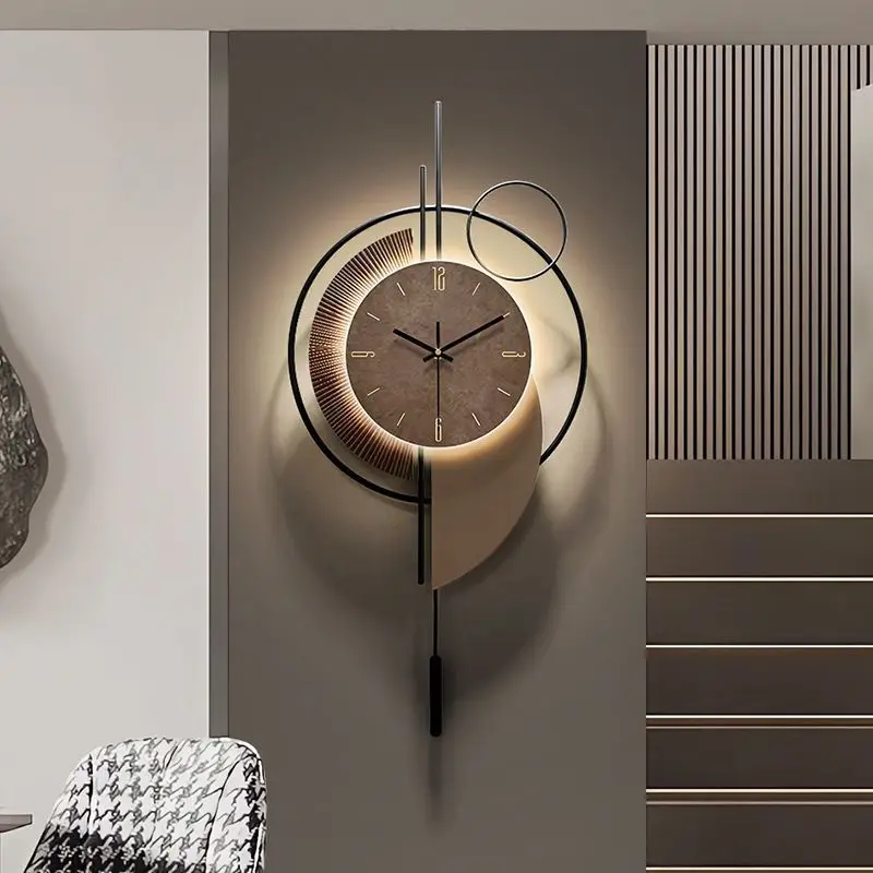 Large Wall Clock with Light Living Room Led Wall Clocks Aesthetic Luxury Modern Watch Silent Metal Watches Bedroom Decoration