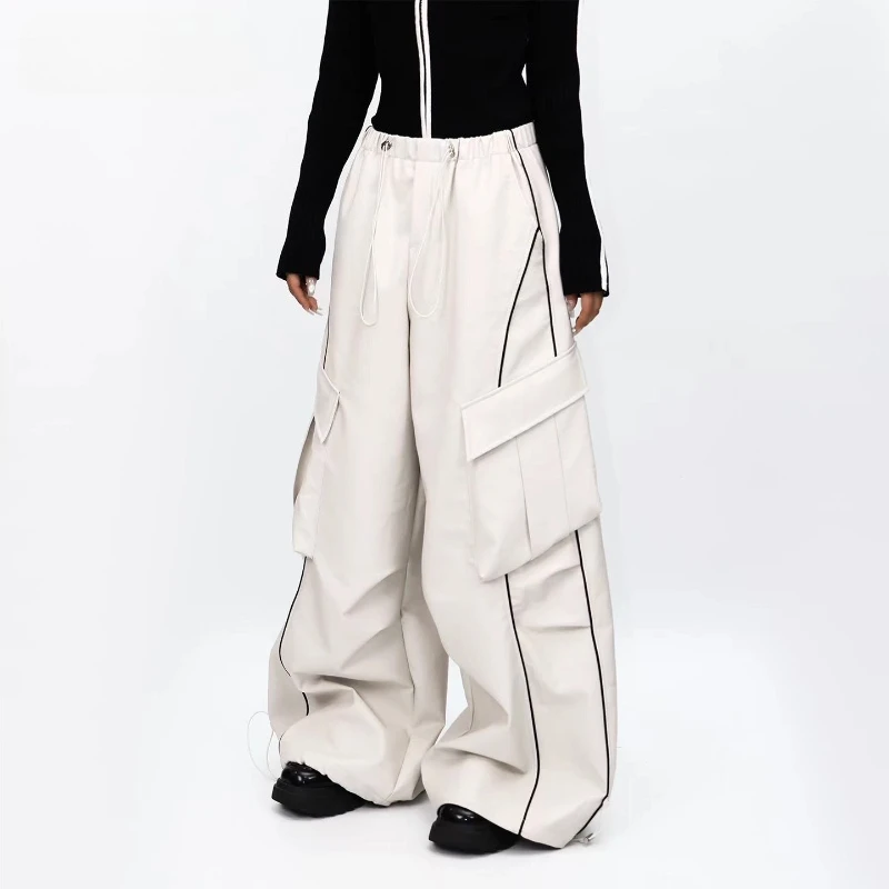 French Retro Design Wide-Leg Women's Leather Pants 2025 Autumn New Loose Slimming Versatile Floor-Length Casual Trousers Ladies