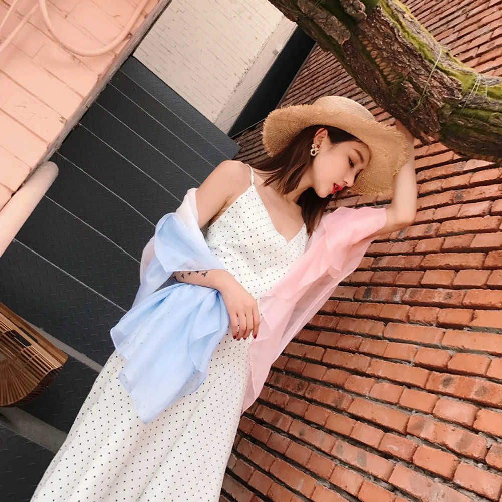 Lenço de verão gradiente feminino proteção uv chiffon xale de seda 170x145cm luz azul rosa respirável protetor solar cachecol feminino