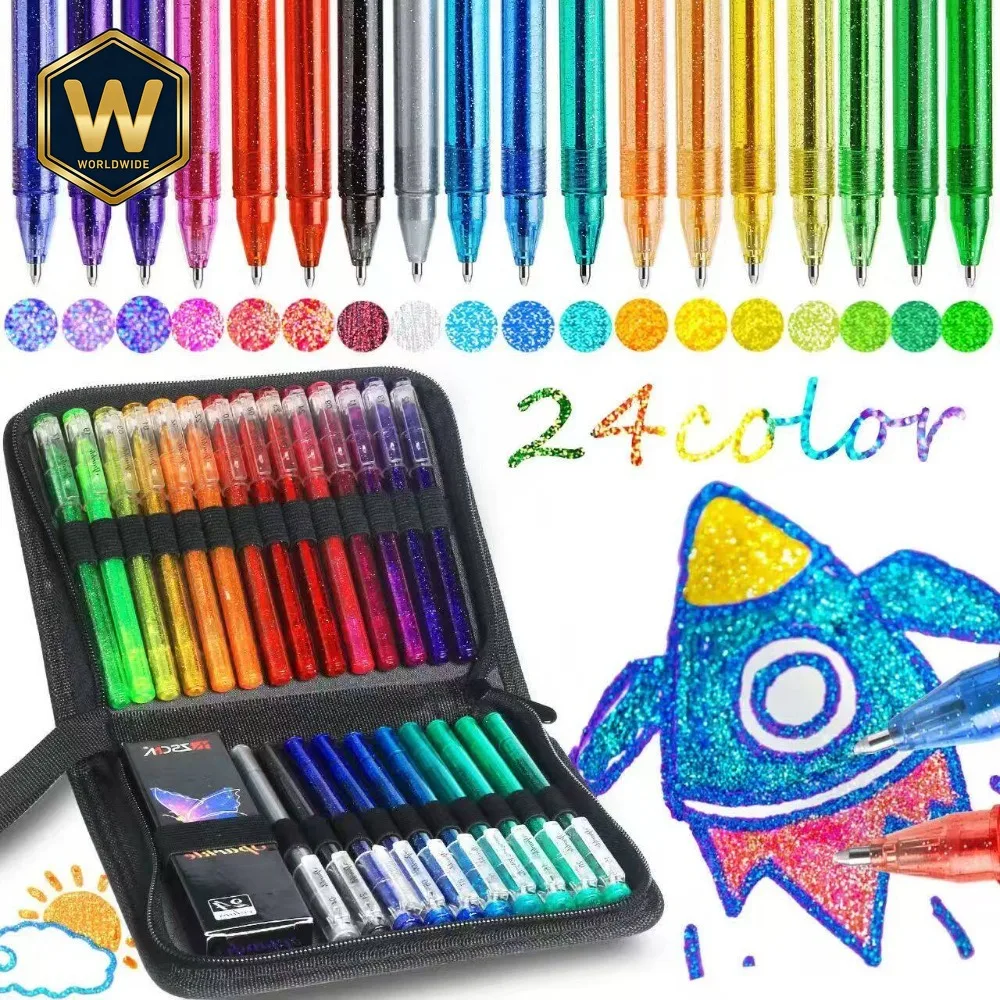 Glitter Gel Pens for Kids, 1.0mm Neon Color Changing Shiny Flash Pens with Glitter, Highlighter Marker Pens for Note Taking