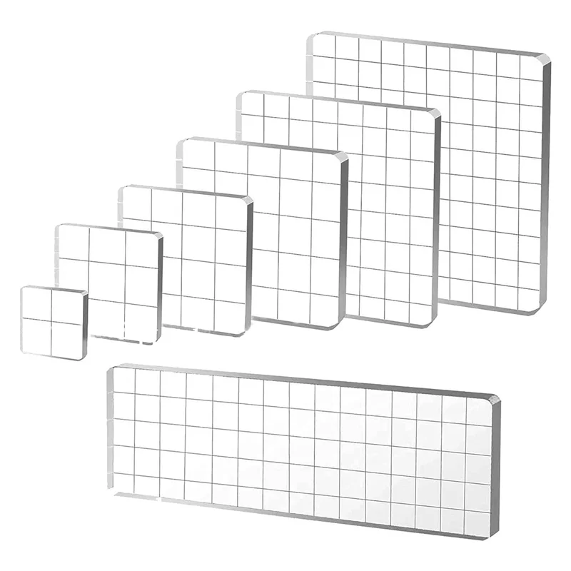 7 Pieces Acrylic Stamp Blocks, Clear Stamp Blocks Acrylic Blocks for Stamping Tools Set with Grid Decorative