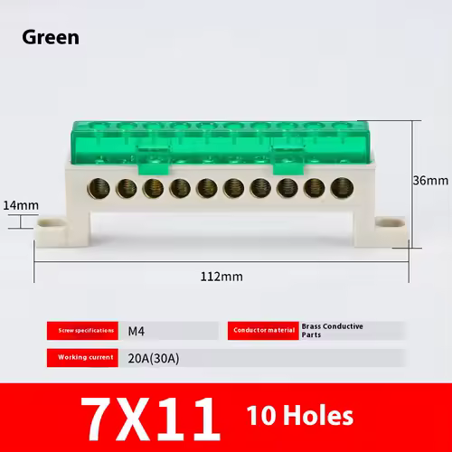 Zero wire terminal 3/4/5/6/7/10-Hole Distribution Box Terminal Block dustproof Ground Copper Bar Bridge type Busbar With cover - Image 29