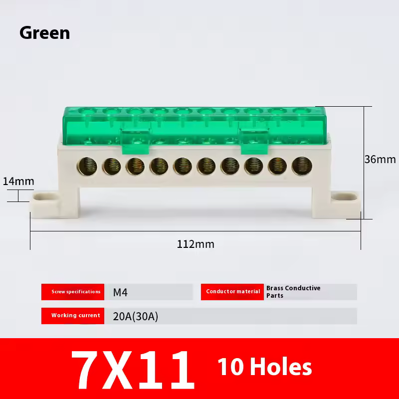 Zero wire terminal 3/4/5/6/7/10-Hole Distribution Box Terminal Block dustproof Ground Copper Bar Bridge type Busbar With cover - Image 29