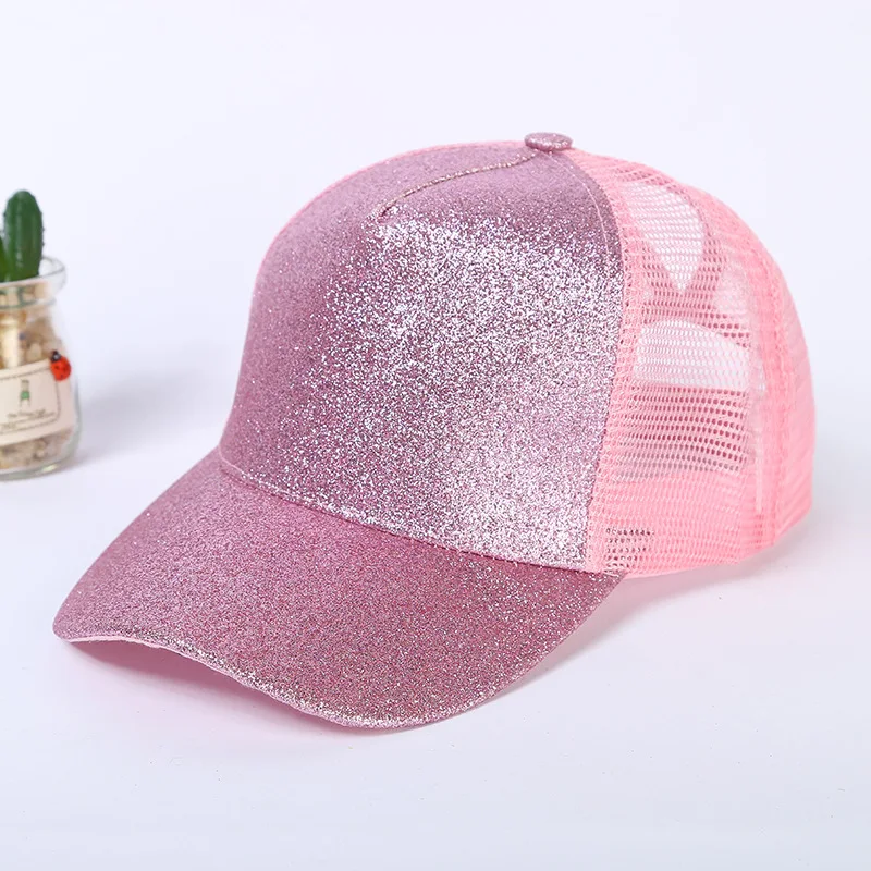 Glitter Ponytail Mesh Hat Men Women Baseball Cap Adjustable Female Sequins Shine Sport Dancing Summer Sun Bun Caps Outdoor Hats