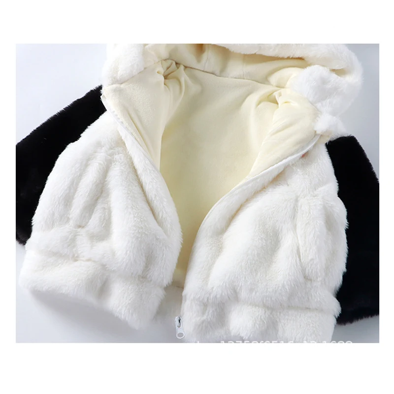 New Winter Thick Keep Warm Girls Jacket Cute Cartoon Panda Rabbit Bear Pattern Plush Lined With Velvet Heavy Coat For Kids