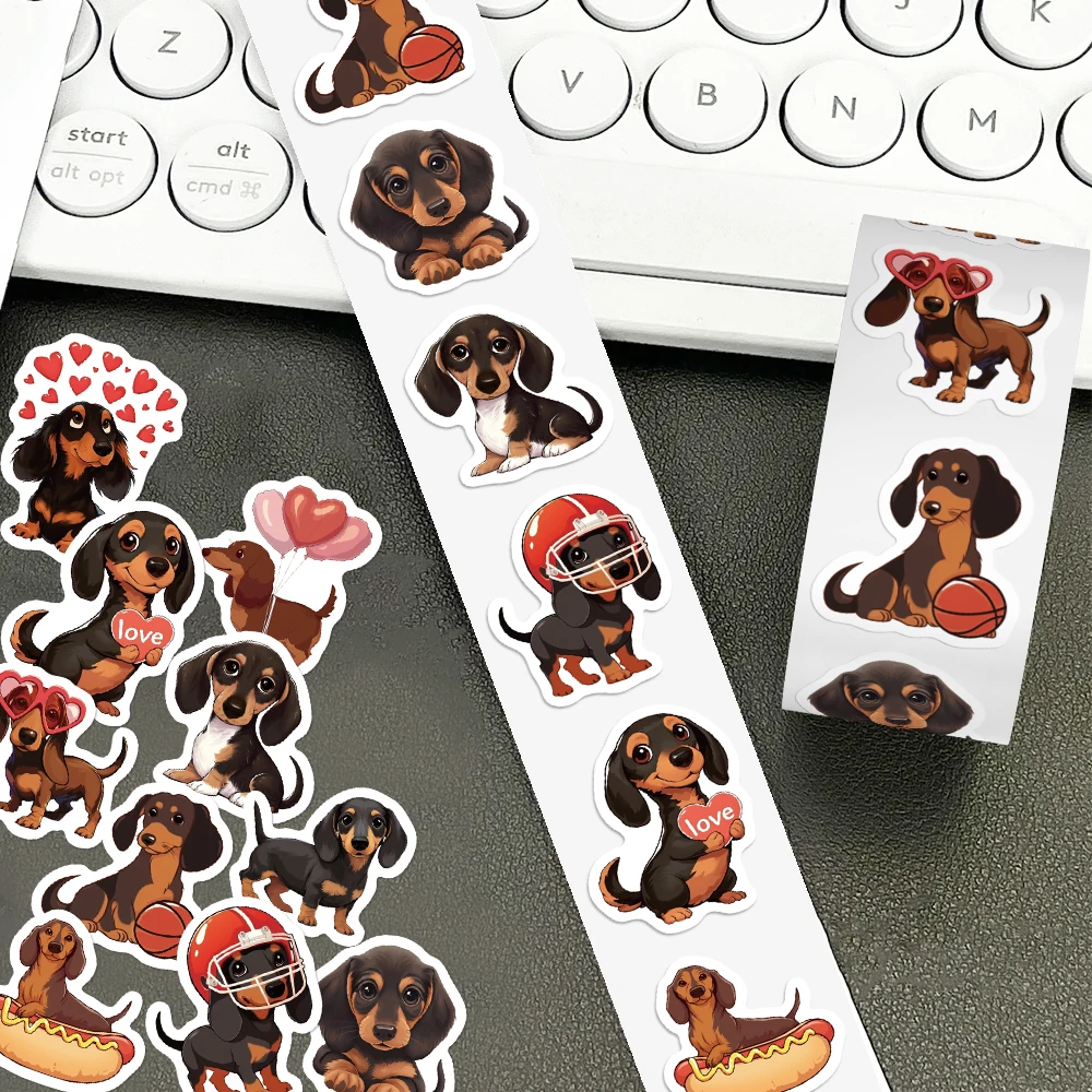 500pcs/roll dachshund Stickers, Cute Cartoon Envelope Handbook Thermos Packing Box Decoration Sticker