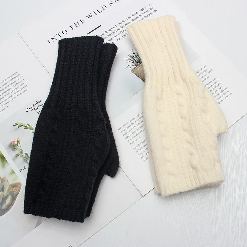 

S Solid Half Finger Glove For Women Soft Warm Knitting Arm Gloves Writting Warm Mittens Wrist Guards Fingerless Unisex Gloves