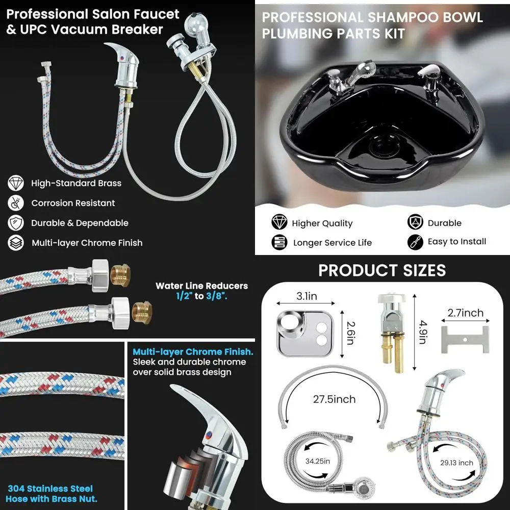 

Хромированный набор смесителей для шампуня для домашнего салона со шлангом, распылителем и вакуумным выключателем, аксессуары для ванны