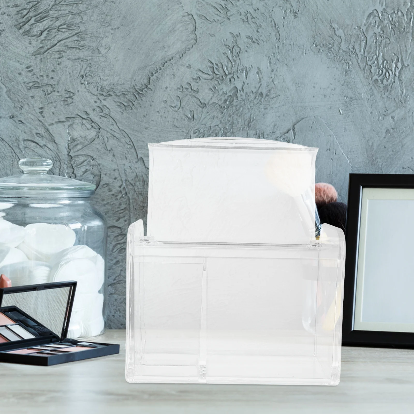 투명 메이크업 스펀지 홀더 2칸 수납함 (화장솜, 면봉, 치실, 액세서리 정리함, 데스크탑용)