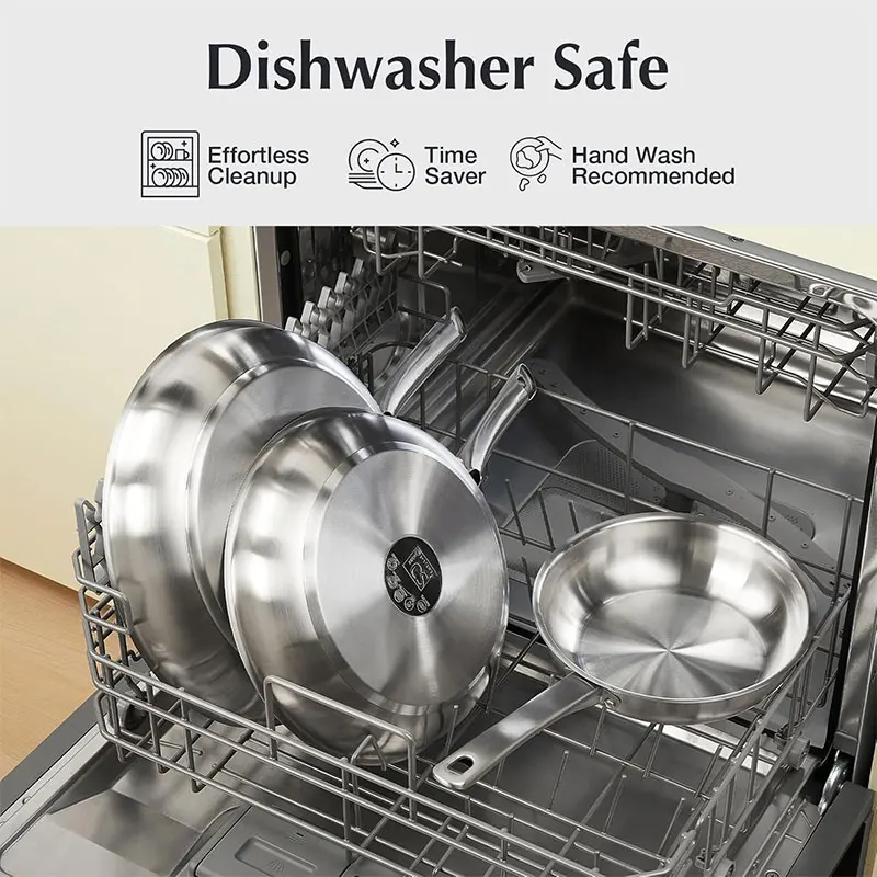 مقلاة صغيرة 8 بوصة مقلاة من الفولاذ المقاوم للصدأ مع قاعدة ثلاثية الطبقات مقلاة عجة البيض الاحترافية تجهيزات المطابخ آمنة للاستخدام في غسالة الأطباق