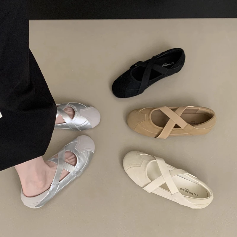 

SUOJIALUN 2025 New Brand Women Round Toe Flat Shoes Fashion Shallow Slip On Boat Shoe Soft Flat Heel Casual Mary Jane Shoes