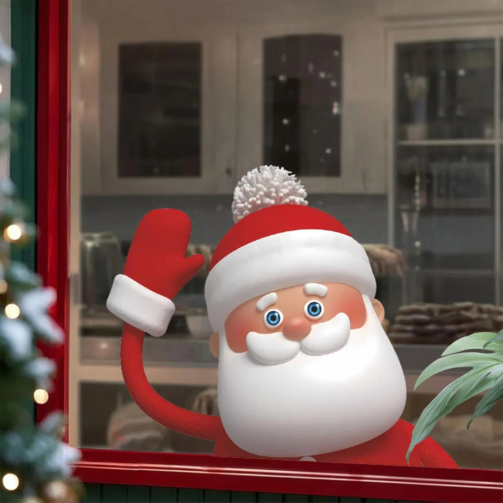 Waving Santa Christmas Window Clings 3D Effect Door Clings Large Santa Claus Window Stickers home decor stickers window decals