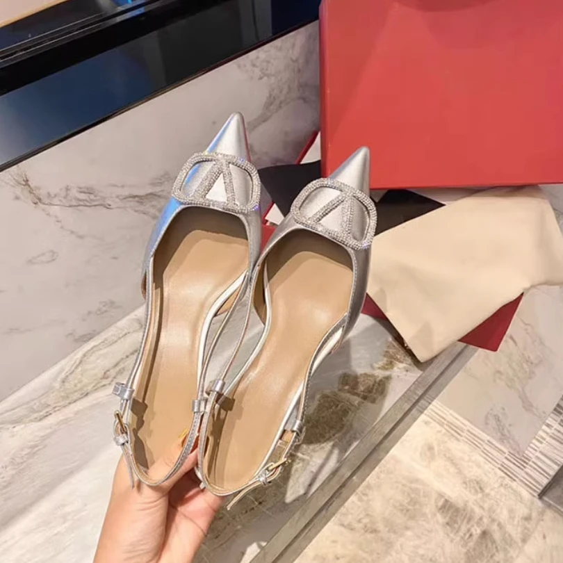 

2025 new summer rhinestone high heels with thin heels and pointed sandals women shoes pumps