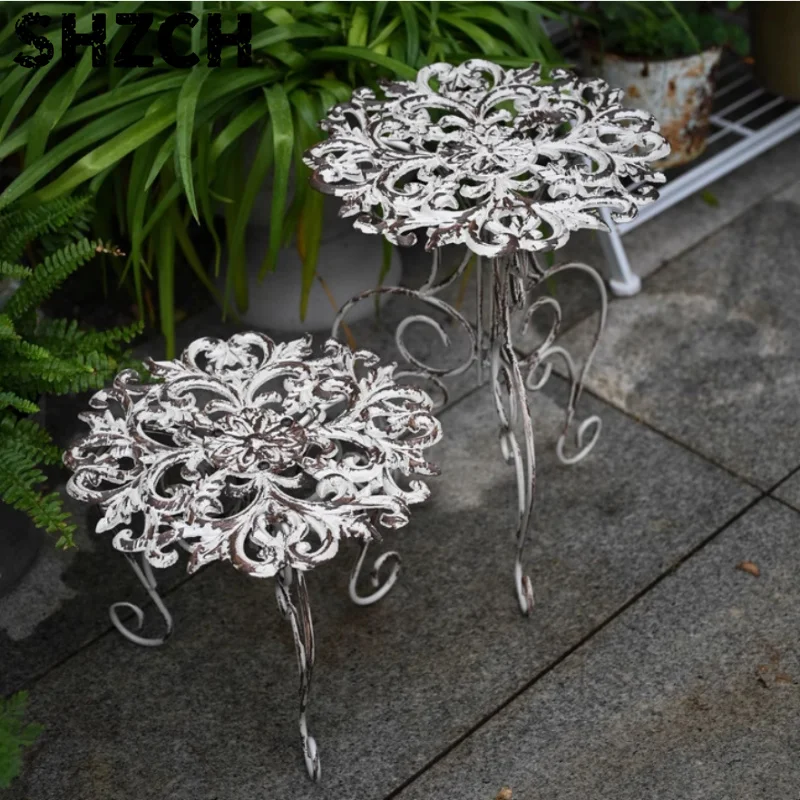 European Cast Iron Flower Rack Vintage Vintage Storage Shelves Garden Groceries Flower Stool Balcony Succulent Bonsai Bracket