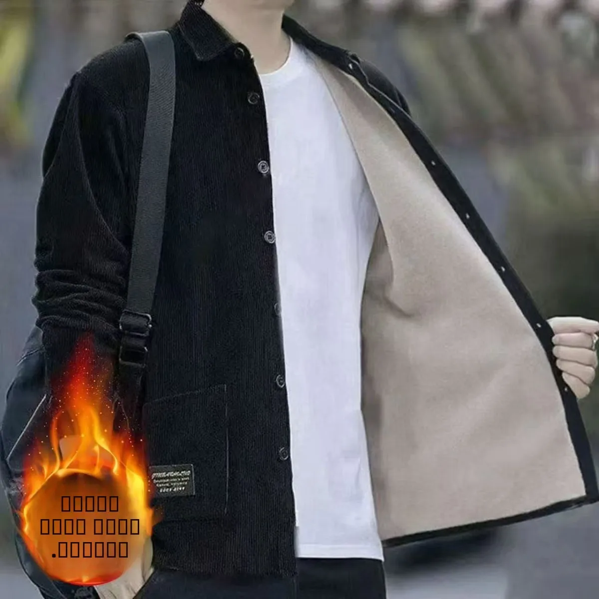 

Long Sve Corduroy Casual irt Men's Faionable Turn-down Collar Multi-ket Autumn Winter Workwear Fce Lined Jaet